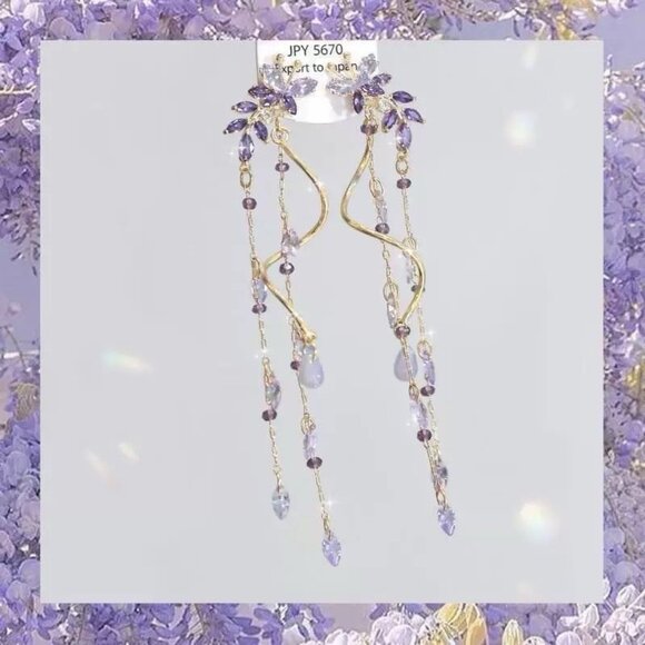 Wisteria Purple Zircon Tassel Earrings - Picture 2 of 4